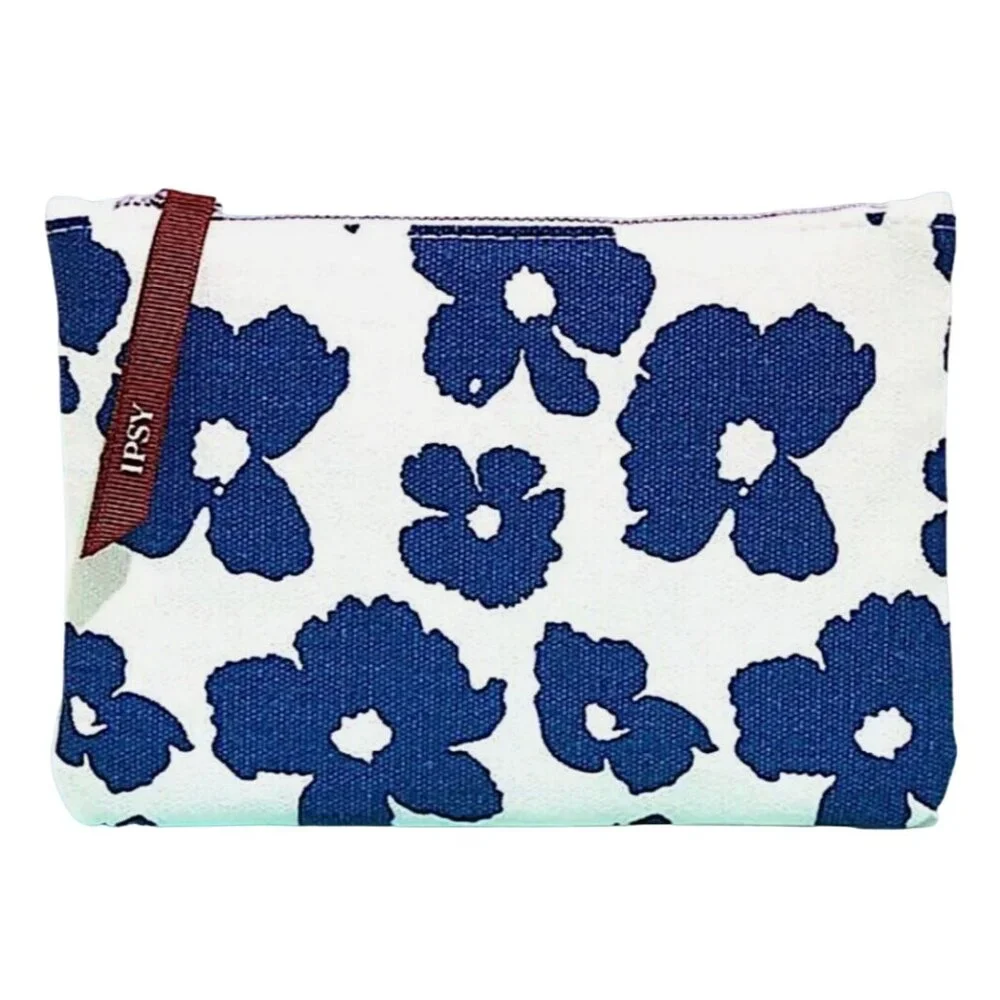 Ipsy Glam Bag April 2023 Cotton Canvas Indigo Floral Pattern Empty Glambag